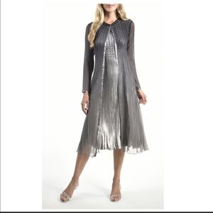 NWT Komarov Charmeuse Round Neck Long Sleeve Duster 2-Piece Jacket Dress